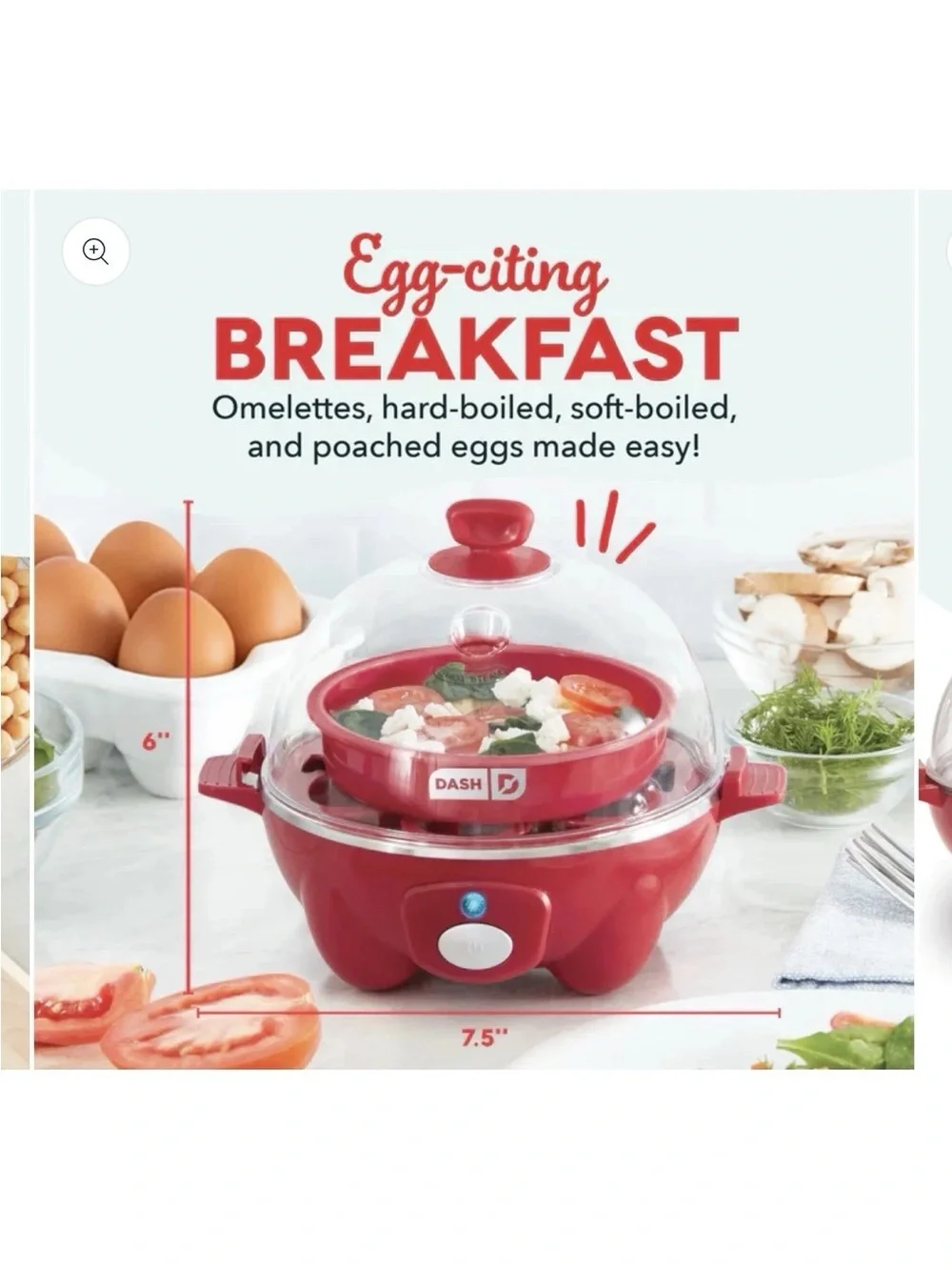 Dash DEC005RD Electric Egg Cooker 7-Egg Poaching 360W 120V Red
